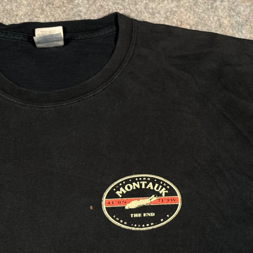 Gildan Montauk T-Shirt Mens XL Black The End Long Island NY Graphic Tee Cotton - Picture 4 of 11